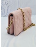 2023 MICROCHIP LOUIS VUITTON POCHETTE COUSSIN IN SOFT PINK MONOGRAM EMBOSSED LAMBSKIN LEATHER WITH REMOVABLE CHAIN -FULL SET-  