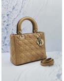 CHRISTIAN DIOR LADY DIOR BEIGE CANNAGE LAMBSKIN LEATHER MEDIUM TOTE HANDLE BAG WITH STRAP GHW