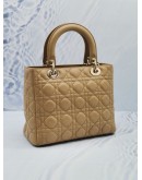 CHRISTIAN DIOR LADY DIOR BEIGE CANNAGE LAMBSKIN LEATHER MEDIUM TOTE HANDLE BAG WITH STRAP GHW