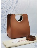 SALVATORE FERRAGAMO VELA TOTE LEATHER BAG IN BROWN 