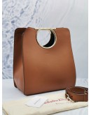 SALVATORE FERRAGAMO VELA TOTE LEATHER BAG IN BROWN 