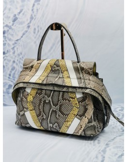 TOD'S WAVE SNAKE SKIN PRINTED LEATHER HANDLE BAG WITH ADJUSTABLE STRAP 