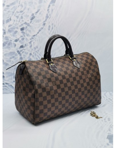 LOUIS VUITTON SPEEDY 35 BROWN MONOGRAM CANVAS HANDLE BAG IN DAMIER EBENE CANVAS