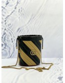 (LIKE NEW) GUCCI GG MARMONT 3 TONE BUCKET DIAGONAL QUILTED CALFSKIN LEATHER MINI CHAIN BAG 