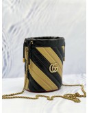 (LIKE NEW) GUCCI GG MARMONT 3 TONE BUCKET DIAGONAL QUILTED CALFSKIN LEATHER MINI CHAIN BAG 