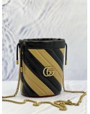 (LIKE NEW) GUCCI GG MARMONT 3 TONE BUCKET DIAGONAL QUILTED CALFSKIN LEATHER MINI CHAIN BAG 