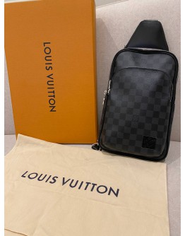 (BRAND NEW) 2024 LOUIS VUITTON AVENUE SLINGBAG IN GREY DAMIER GRAPHITE CANVAS AND BLACK CALF LEATHER -FULL SET-