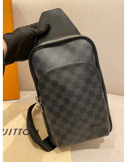 (BRAND NEW) 2024 LOUIS VUITTON AVENUE SLINGBAG IN GREY DAMIER GRAPHITE CANVAS AND BLACK CALF LEATHER -FULL SET-