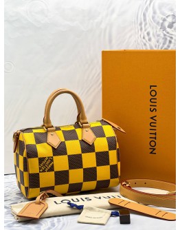 2024 MICROCHIP LOUIS VUITTON SPEEDY 25 BANDOULIERE DAMIER POP / YELLOW CANVAS BAG -FULL SET-