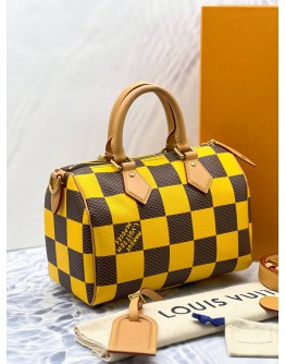 2024 MICROCHIP LOUIS VUITTON SPEEDY 25 BANDOULIERE DAMIER POP / YELLOW CANVAS BAG -FULL SET-