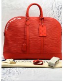 (LIKE NEW) 2024 MICROCHIP LOUIS VUITTON LIMITED EDITION ALMA TRAVEL GM VERMILLON RED EPI XL GRAINED LEATHER -FULL SET-