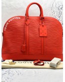 (LIKE NEW) 2024 MICROCHIP LOUIS VUITTON LIMITED EDITION ALMA TRAVEL GM VERMILLON RED EPI XL GRAINED LEATHER -FULL SET-