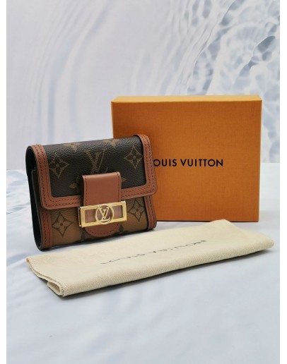 (UNUSED) YEAR 2020 LOUIS VUITTON DAUPHINE COMPACT WALLET MONOGRAM REVERSE CANVAS -FULL SET- 