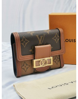 (UNUSED) YEAR 2020 LOUIS VUITTON DAUPHINE COMPACT WALLET MONOGRAM REVERSE CANVAS -FULL SET- 