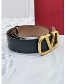 VALENTINO GARAVANI LOGO V BLACK LEATHER BELT SIZE 80/32 (S) -FULL SET-  