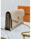 (LIKE NEW) YEAR 2023 MICORHICP LOUIS VUITTON MYLOCKME CHAIN POCHETTE GREIGE BEIGE CALFSKIN LEATHER -FULL SET-  