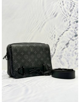 (LIKE NEW) LOUIS VUITTON STEAMER MESSENGER CROSSBODY BAG IN GREY MONOGRAM ECLIPSE CANVAS AND BLACK CALF LEATHER