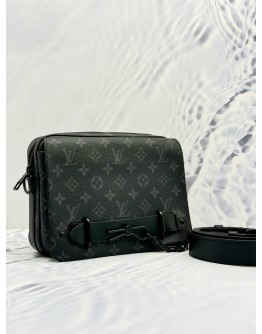 (LIKE NEW) LOUIS VUITTON STEAMER MESSENGER CROSSBODY BAG IN GREY MONOGRAM ECLIPSE CANVAS AND BLACK CALF LEATHER