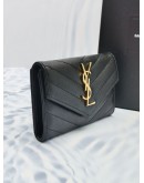 (LIKE NEW) YEAR 2022 YSL SAINT LAURENT CASSANDRE MATELASSE SMALL ENVELOPE WALLET IN GRAIN DE POUDRE LEATHER -FULL SET-  