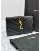 (LIKE NEW) YEAR 2022 YSL SAINT LAURENT CASSANDRE MATELASSE SMALL ENVELOPE WALLET IN GRAIN DE POUDRE LEATHER -FULL SET-  