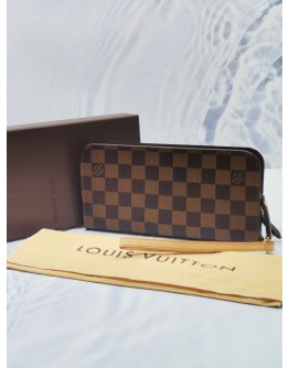 (UNUSED) LOUIS VUITTON LARGE ZIPPY AROUND WALLET BROWN DAMIER EBENE CANVAS -FULL SET-