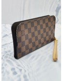 (UNUSED) LOUIS VUITTON LARGE ZIPPY AROUND WALLET BROWN DAMIER EBENE CANVAS -FULL SET-