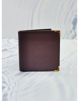 CARTIER MUST DE BI-FOLD WALLET IN DARK MAROON LEATHER