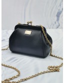 (UNUSED) DOLCE & GABBANA KISS LOCK FRAME CHAIN SLING BAG IN BLACK LEATHER