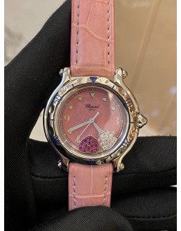 (LIKE NEW) 2021 CHOPARD HAPPY SPORT HEART-SHAPED DIAMOND PINK DIAL REF 278951-3001 32MM QUARTZ WATCH -FULL SET-