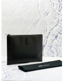 YSL SAINT LAURENT GRAINED BLACK CALFSKIN LEATHER CLUTCH