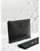 YSL SAINT LAURENT GRAINED BLACK CALFSKIN LEATHER CLUTCH