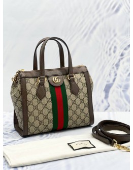 GUCCI TOP HANDLE SMALL TOTE GG SUPREME CANVAS WITH LEATHER STRAP 