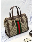 GUCCI TOP HANDLE SMALL TOTE GG SUPREME CANVAS WITH LEATHER STRAP 