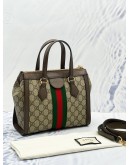 GUCCI TOP HANDLE SMALL TOTE GG SUPREME CANVAS WITH LEATHER STRAP 