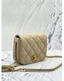 CHANEL SINGLE FLAP SLING BAG IN BEIGE LAMBSKIN LEATHER GHW 