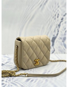 CHANEL SINGLE FLAP SLING BAG IN BEIGE LAMBSKIN LEATHER GHW 