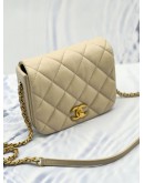 CHANEL SINGLE FLAP SLING BAG IN BEIGE LAMBSKIN LEATHER GHW 