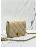 CHANEL SINGLE FLAP SLING BAG IN BEIGE LAMBSKIN LEATHER GHW 