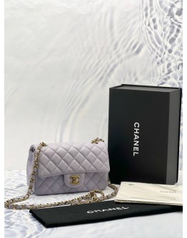 2023 MICROCHIP CHANEL MINI SINGLE FLAP LILAC LAMBSKIN LEATHER GHW -FULL SET-