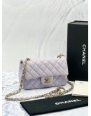 2023 MICROCHIP CHANEL MINI SINGLE FLAP LILAC LAMBSKIN LEATHER GHW -FULL SET-