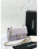 2023 MICROCHIP CHANEL MINI SINGLE FLAP LILAC LAMBSKIN LEATHER GHW -FULL SET-