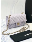 2023 MICROCHIP CHANEL MINI SINGLE FLAP LILAC LAMBSKIN LEATHER GHW -FULL SET-