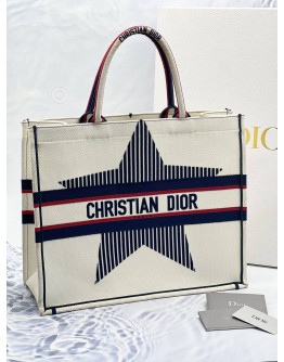 2022 CHRISTIAN DIOR DIORALPS BOOK TOTE STAR THREE TONE LARGE EMBROIDERY CANVAS BAG