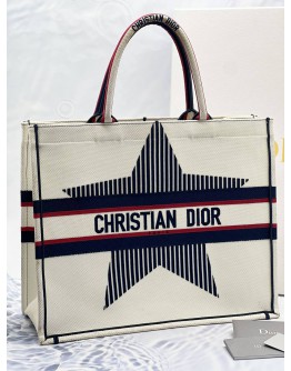 2022 CHRISTIAN DIOR DIORALPS BOOK TOTE STAR THREE TONE LARGE EMBROIDERY CANVAS BAG