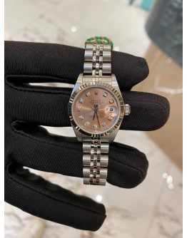 (UNUSED) ROLEX LADY DATEJUST REF 79174 SAKURA PINK DIAMOND DIAL 26MM AUTOMATIC YEAR 2004 WATCH -FULL SET-