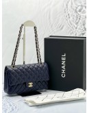 (UNUSED) 2022 MICROCHIP CHANEL CLASSIC DOUBLE FLAP BAG IN MIDNIGHT BLUE CAVIAR LEATHER GHW -FULL SET-