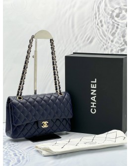 (UNUSED) 2022 MICROCHIP CHANEL CLASSIC DOUBLE FLAP BAG IN MIDNIGHT BLUE CAVIAR LEATHER GHW -FULL SET-