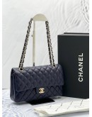 (UNUSED) 2022 MICROCHIP CHANEL CLASSIC DOUBLE FLAP BAG IN MIDNIGHT BLUE CAVIAR LEATHER GHW -FULL SET-