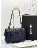 (UNUSED) 2022 MICROCHIP CHANEL CLASSIC DOUBLE FLAP BAG IN MIDNIGHT BLUE CAVIAR LEATHER GHW -FULL SET-