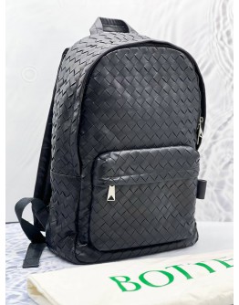 BOTTEGA VENETA NAVY BLUE INTRECCIATO LEATHER AROUND ZIPPED BACKPACK 